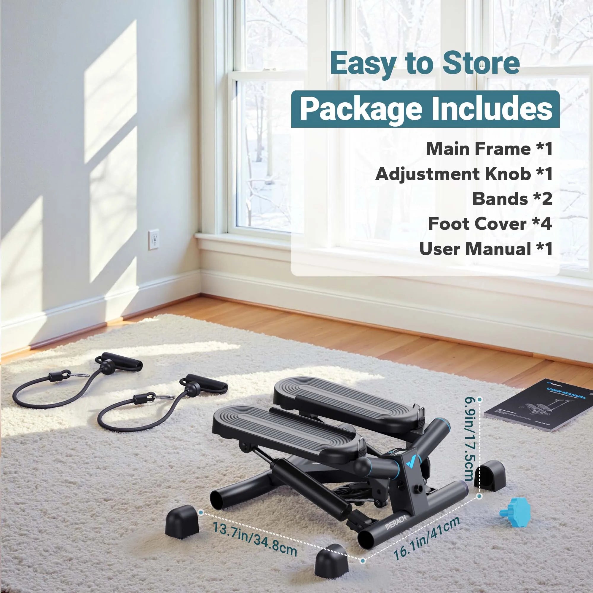 Compact Mini Stepper for Full Body Cardio Workout - Black Metal Design by MERACH