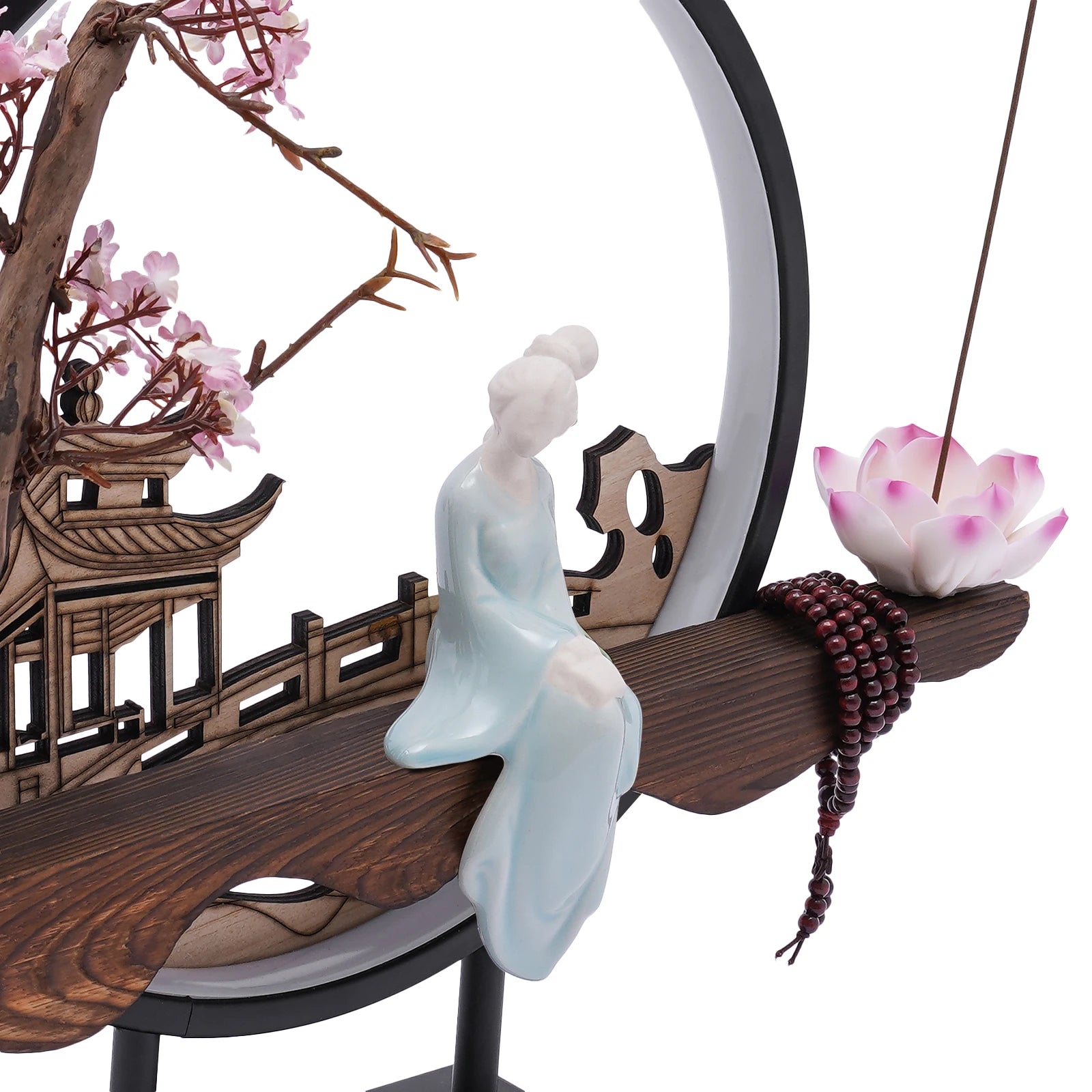 Modern Home Waterfall Ceramic Incense Holder with LED Light, Countertop Design, Includes Accessories