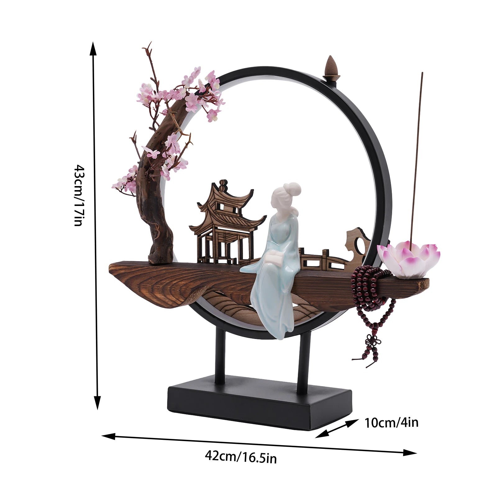 Modern Home Waterfall Ceramic Incense Holder with LED Light, Countertop Design, Includes Accessories