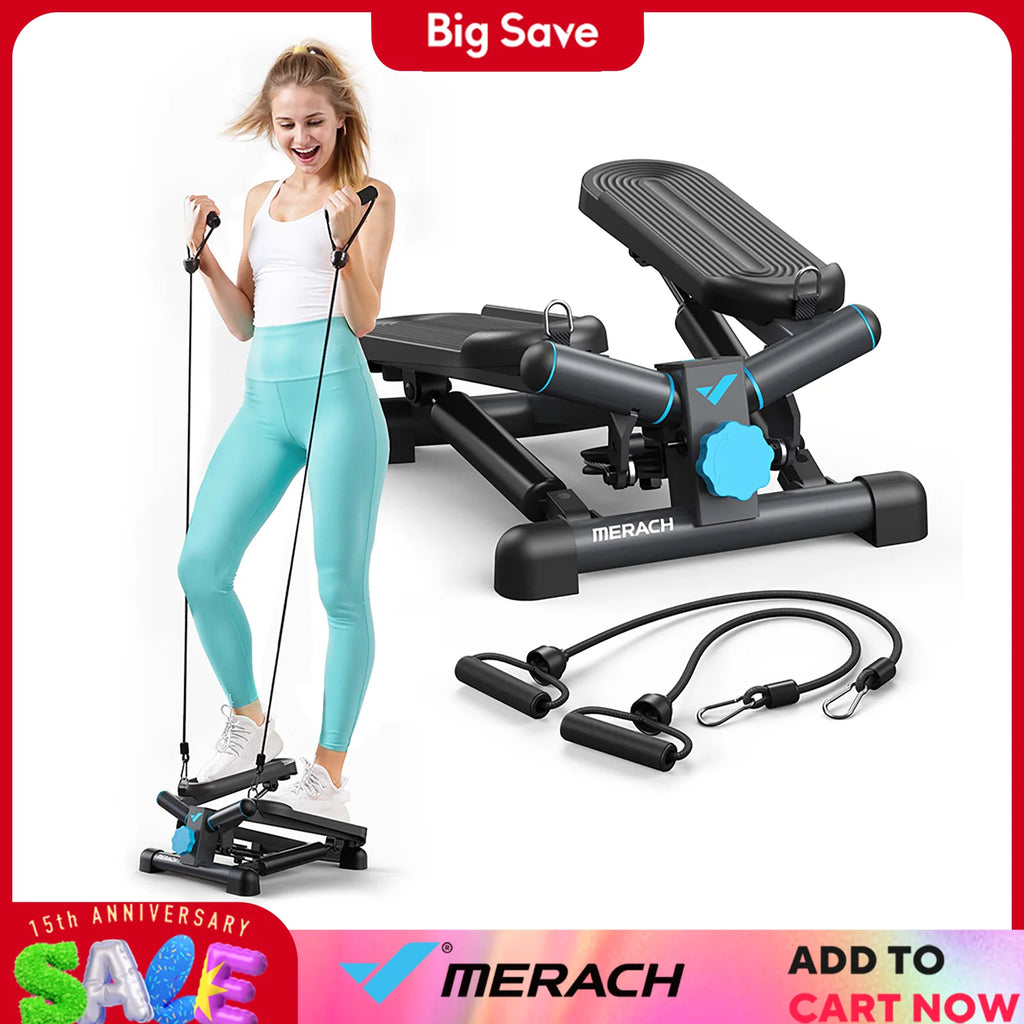 Compact Mini Stepper for Full Body Cardio Workout - Black Metal Design by MERACH