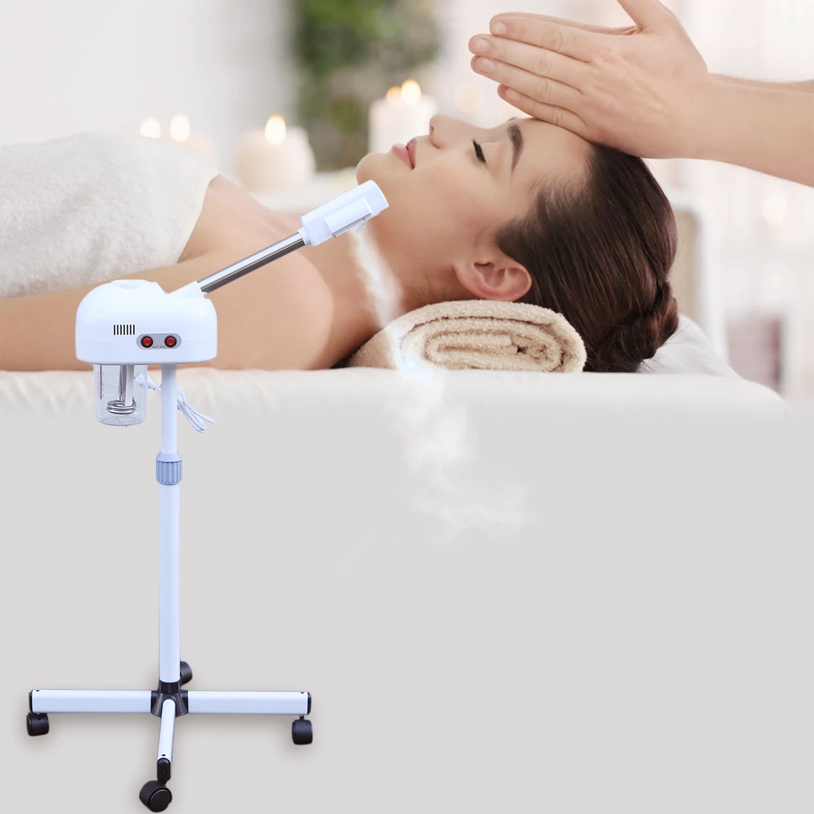 Ozone-Infused Facial Steamer with 360° Adjustable Height & Large Capacity Water Tank