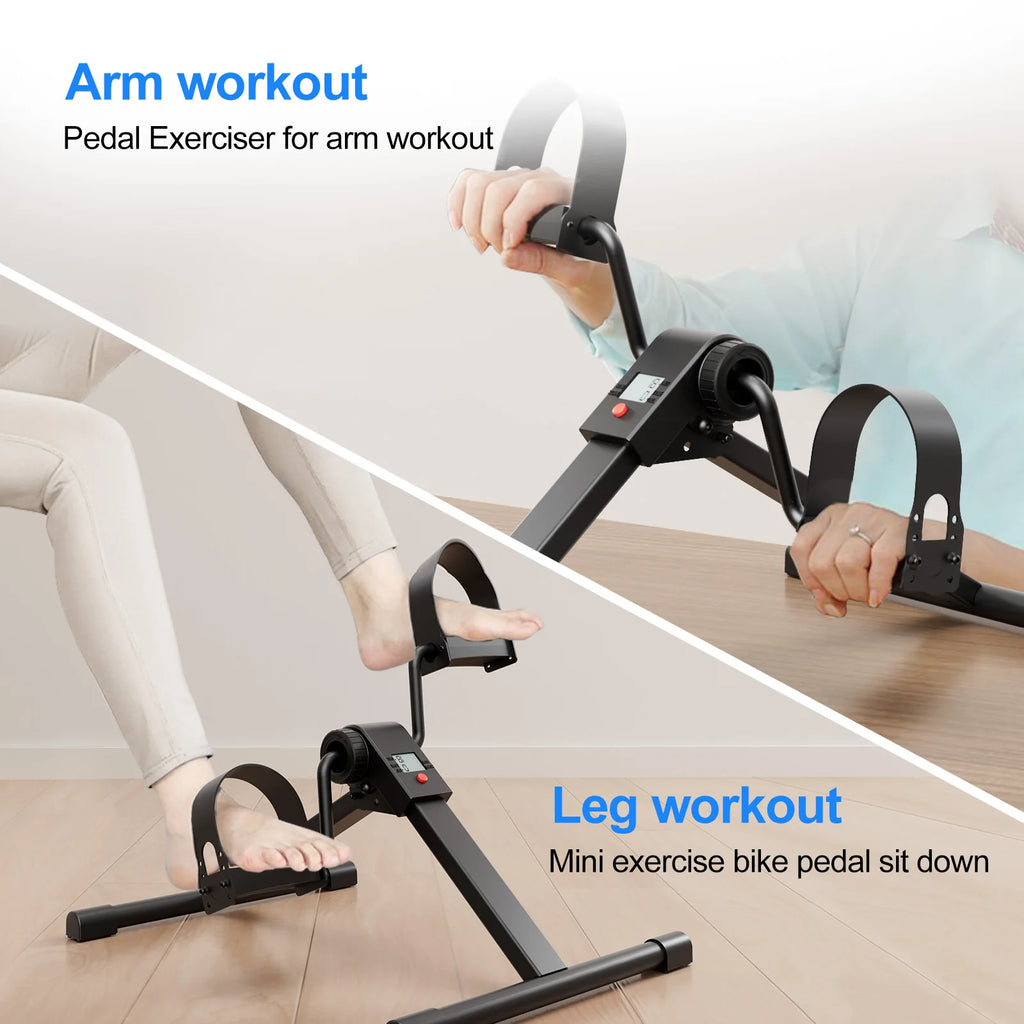 Foldable Under Desk Mini Exercise Bike with Bluetooth and Electronic Display for Home Workouts