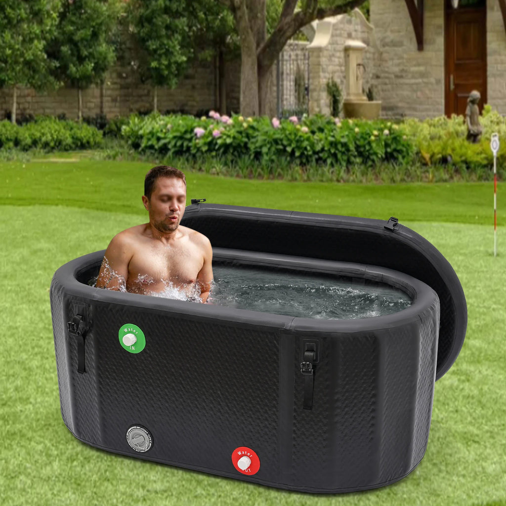 275L/370L Inflatable Cold Plunge Tub - Black Freestanding Ice Bath for Athletes with Adjustable Temp