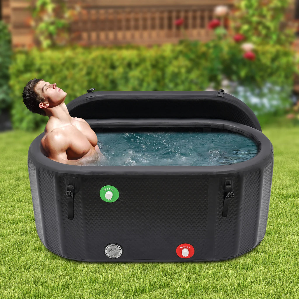 275L/370L Inflatable Cold Plunge Tub - Black Freestanding Ice Bath for Athletes with Adjustable Temp