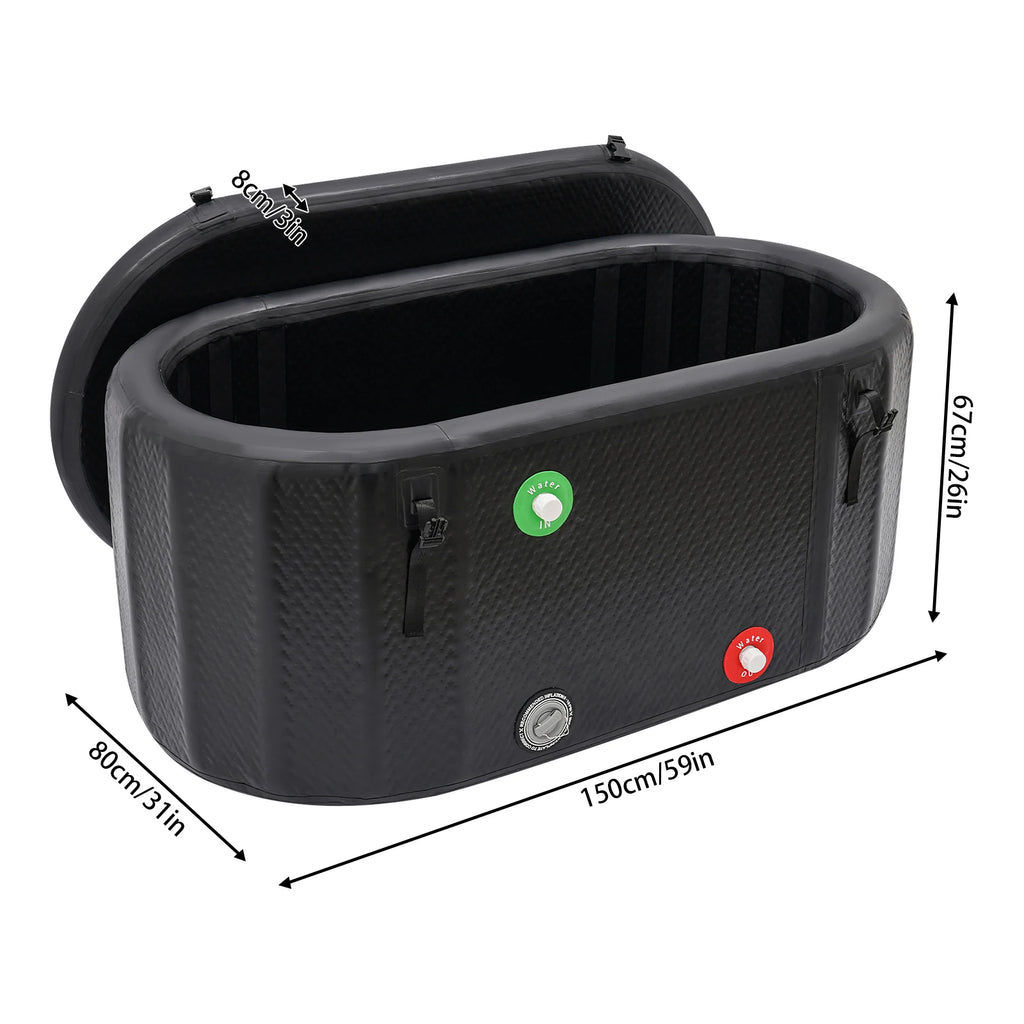 275L/370L Inflatable Cold Plunge Tub - Black Freestanding Ice Bath for Athletes with Adjustable Temp