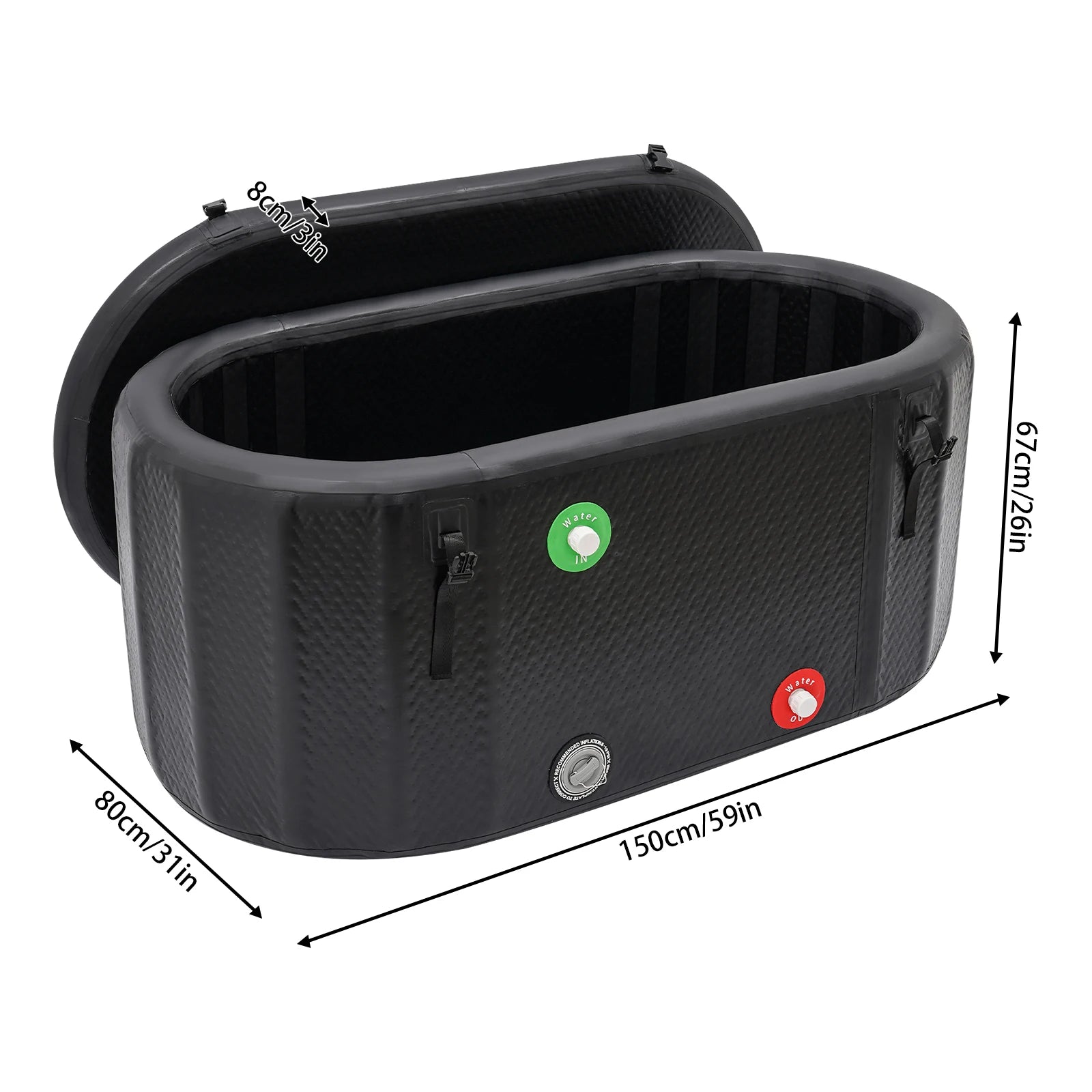 275L/370L Inflatable Cold Plunge Tub - Black Freestanding Ice Bath for Athletes with Adjustable Temp