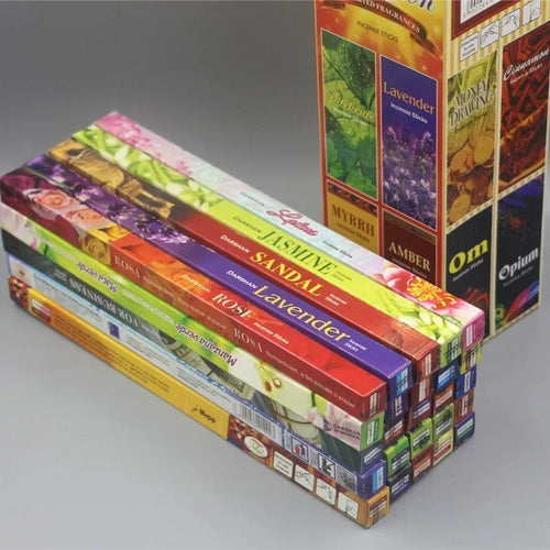 25 Pack Mixed India Incense Sticks featuring Sandalwood, White Sage, Tibetan scent ideal for Yoga & Meditation.