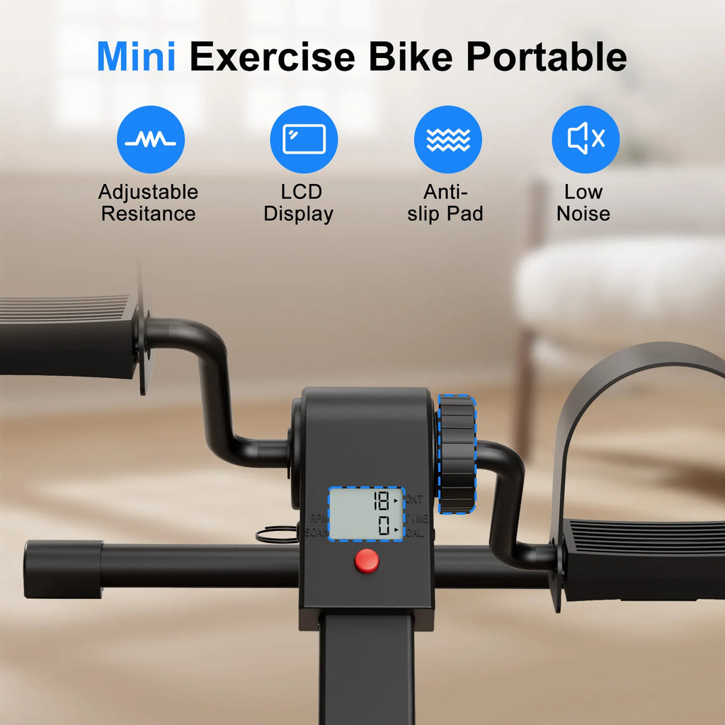 Foldable Under Desk Mini Exercise Bike with Bluetooth and Electronic Display for Home Workouts