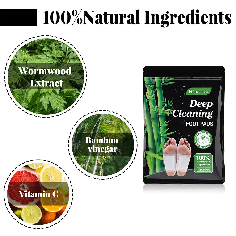 Natural Detox Foot Patches - 10 Pcs Bamboo Charcoal Herbal Stickers for Stress Relief & Better Sleep