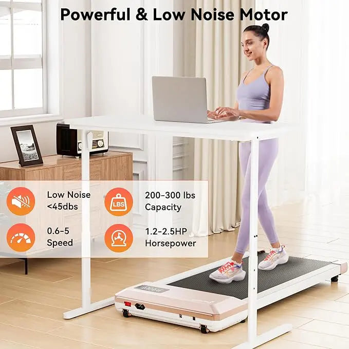 Compact 2.5 HP Under Desk Treadmill for Home & Office - 300lbs Capacity, Smart Connectivity
