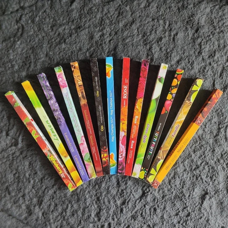 Yoga and meditation setup using 25 Pack Mixed India Incense Sticks with Sandalwood and White Sage scents.