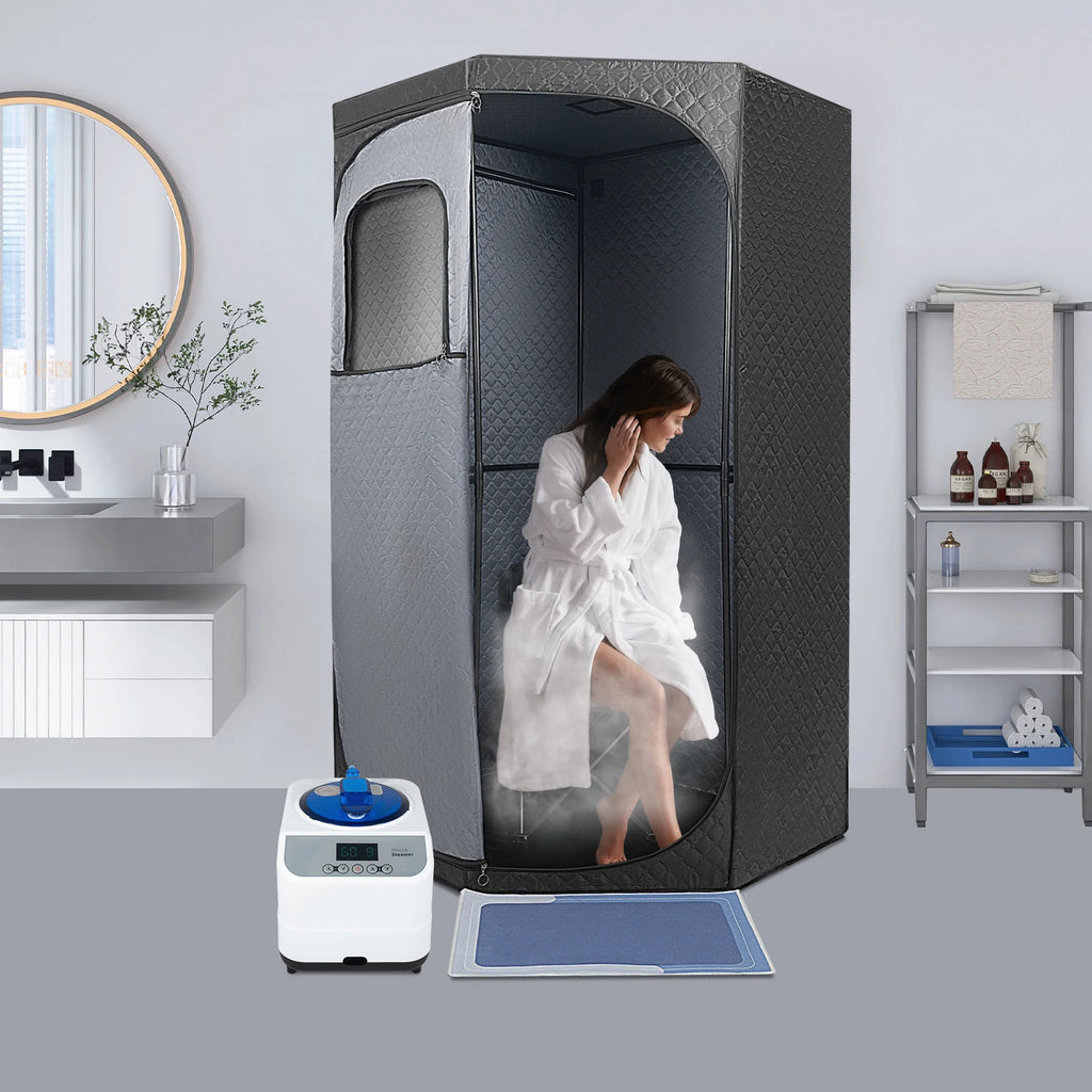 Portable Indoor Steam Sauna for Home Use - 1350W Steamer with Foldable Chair & Remote Control