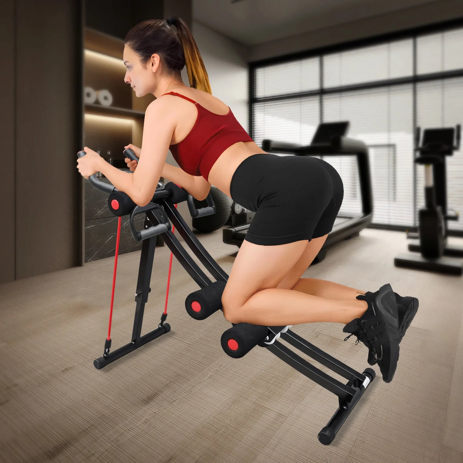 Foldable Ab Machine with LCD Monitor - Compact Home Fitness for 440lbs Weight Limit