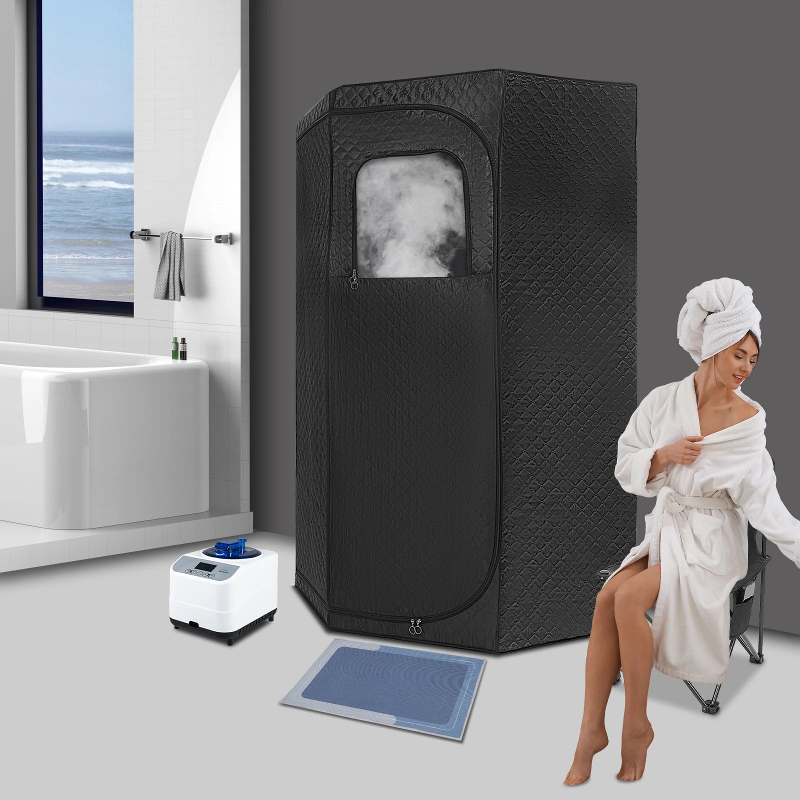 Portable Indoor Steam Sauna for Home Use - 1350W Steamer with Foldable Chair & Remote Control