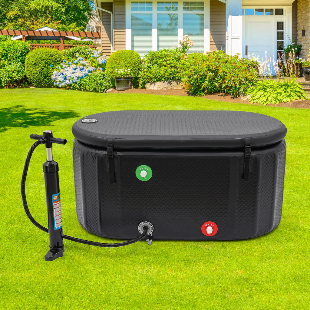 275L/370L Inflatable Cold Plunge Tub - Black Freestanding Ice Bath for Athletes with Adjustable Temp