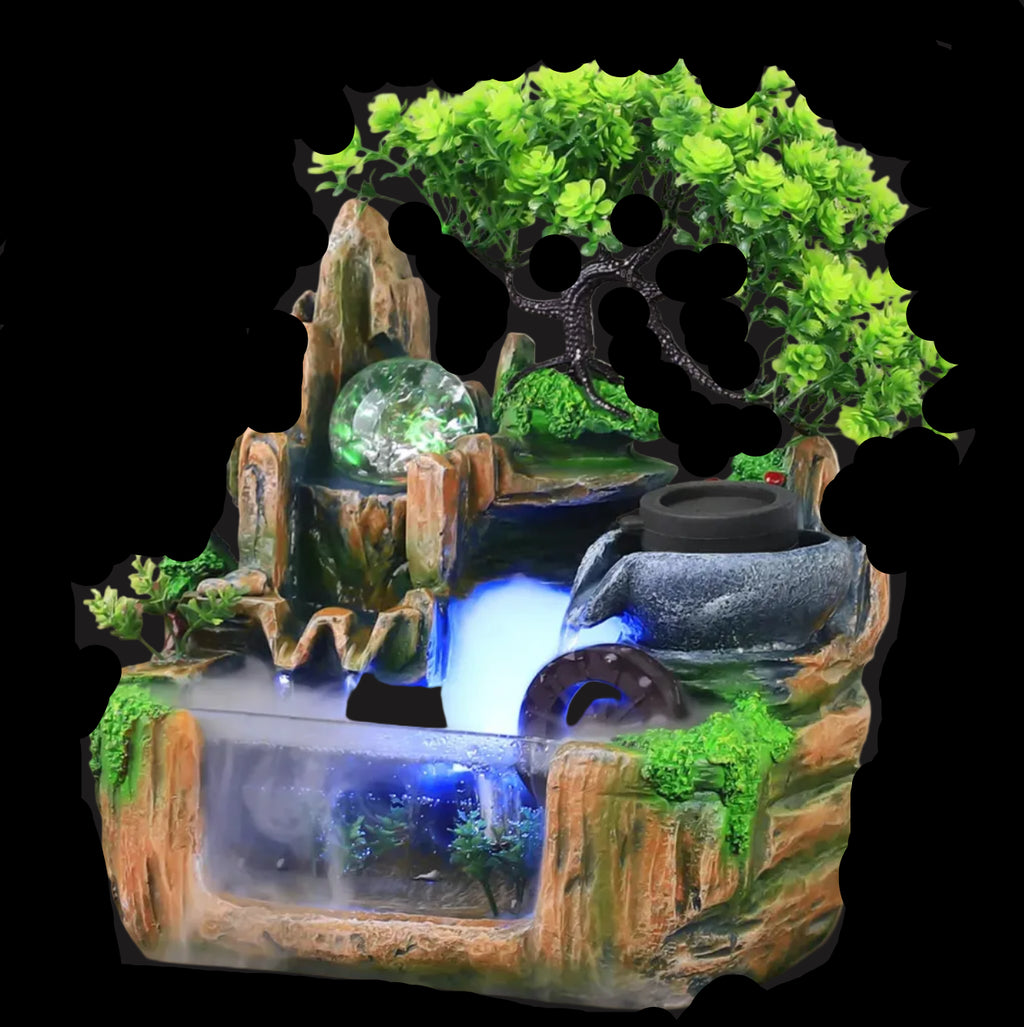 9.84In Tranquil Meditation Water Fountain With LED Light, Crystal Ball & Mist Atomizer, showcasing a calming meditation water feature for serene ambiance.