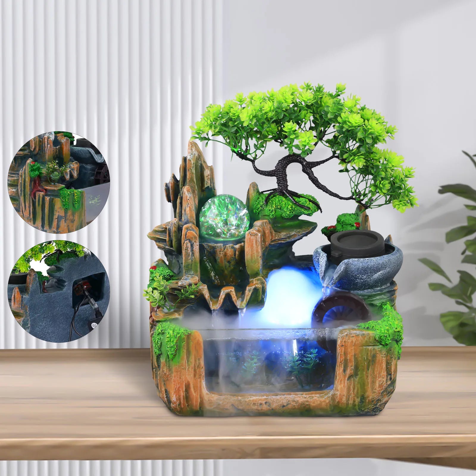 9.84In Tranquil Meditation Water Fountain With LED Light, Crystal Ball & Mist Atomizer