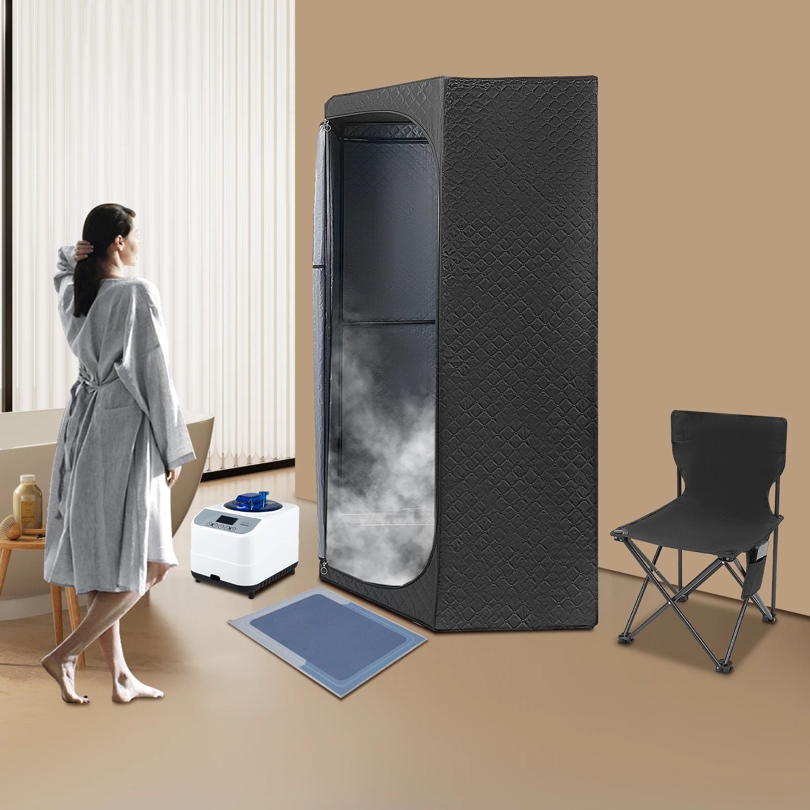 Portable Indoor Steam Sauna for Home Use - 1350W Steamer with Foldable Chair & Remote Control