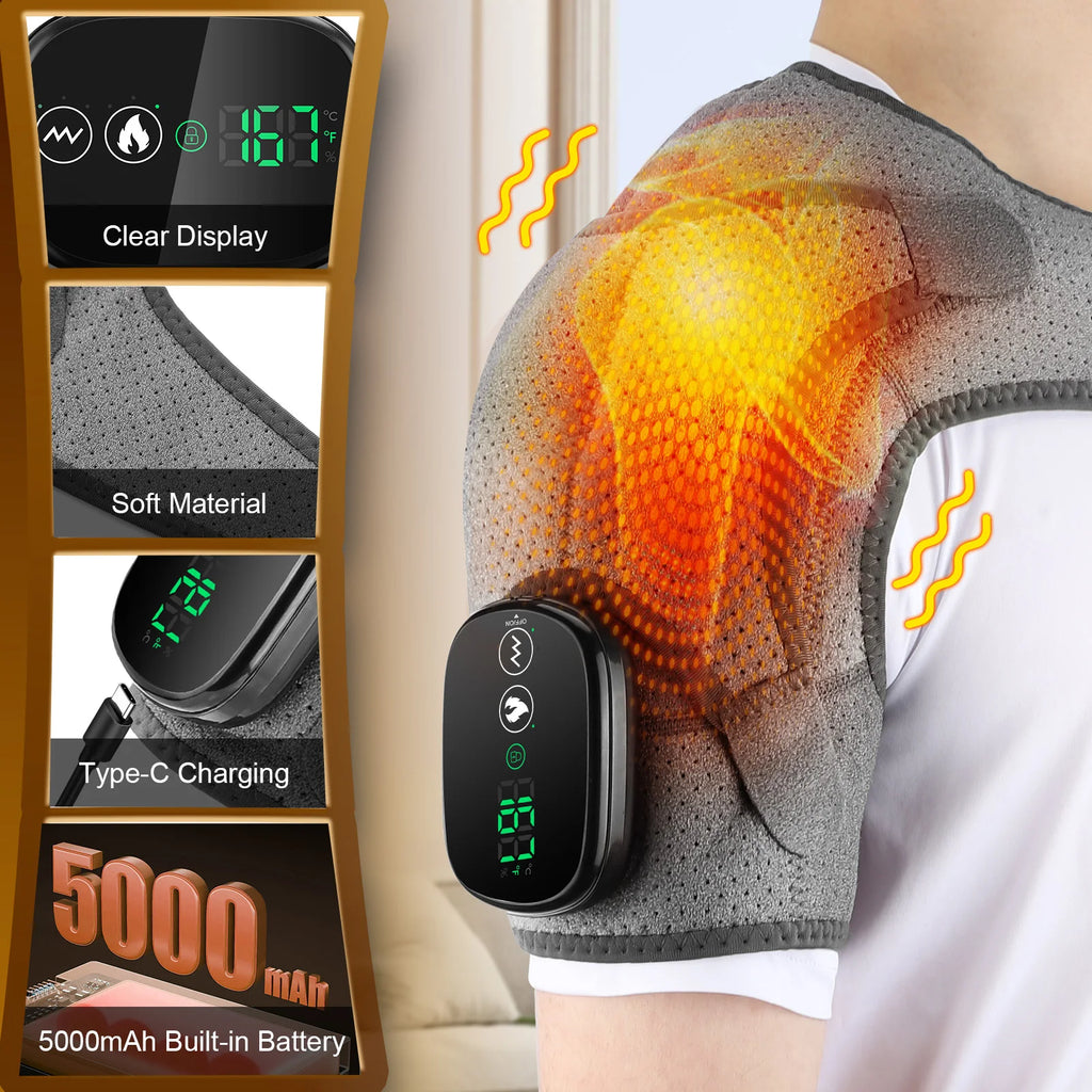PASTSKY Shoulder Heating Pad with 3-Speed Heat & Vibration Massage – Portable & Rechargeable 5000mAh