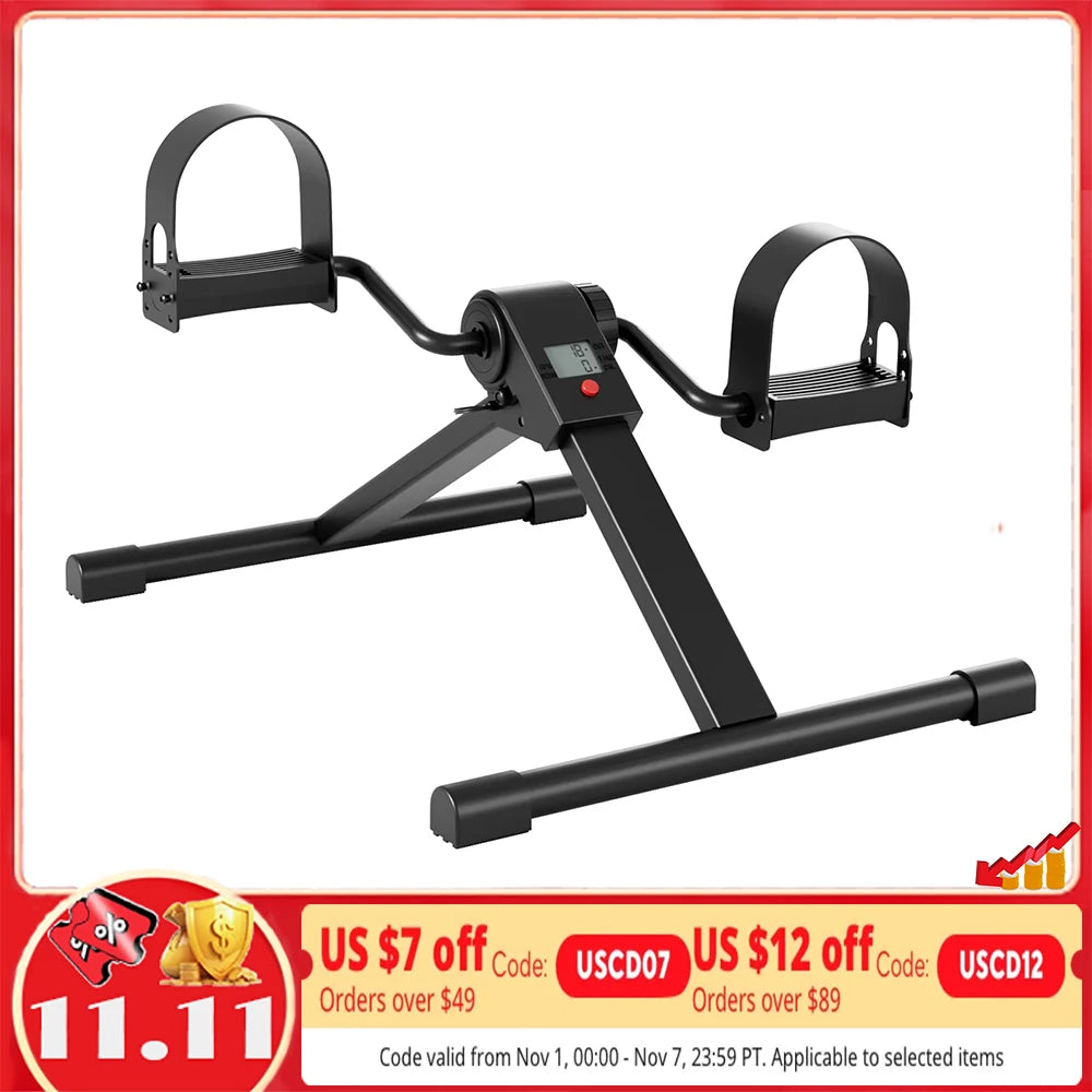 Foldable Under Desk Mini Exercise Bike with Bluetooth and Electronic Display for Home Workouts