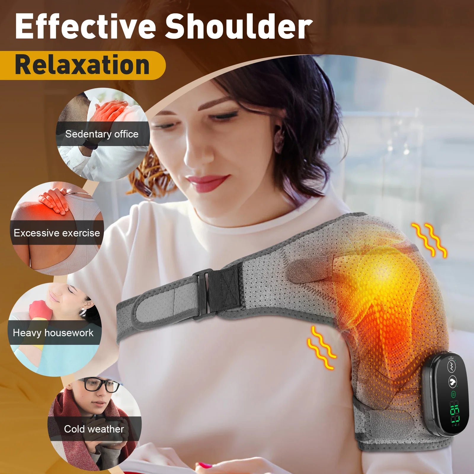 PASTSKY Shoulder Heating Pad with 3-Speed Heat & Vibration Massage – Portable & Rechargeable 5000mAh