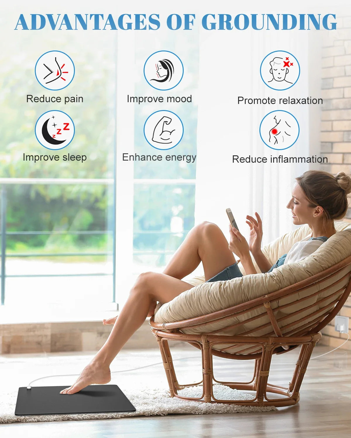 40x60cm Grounding Mat for Earth Connected Therapy - Relieve Pain, Inflammation & Improve Mood
