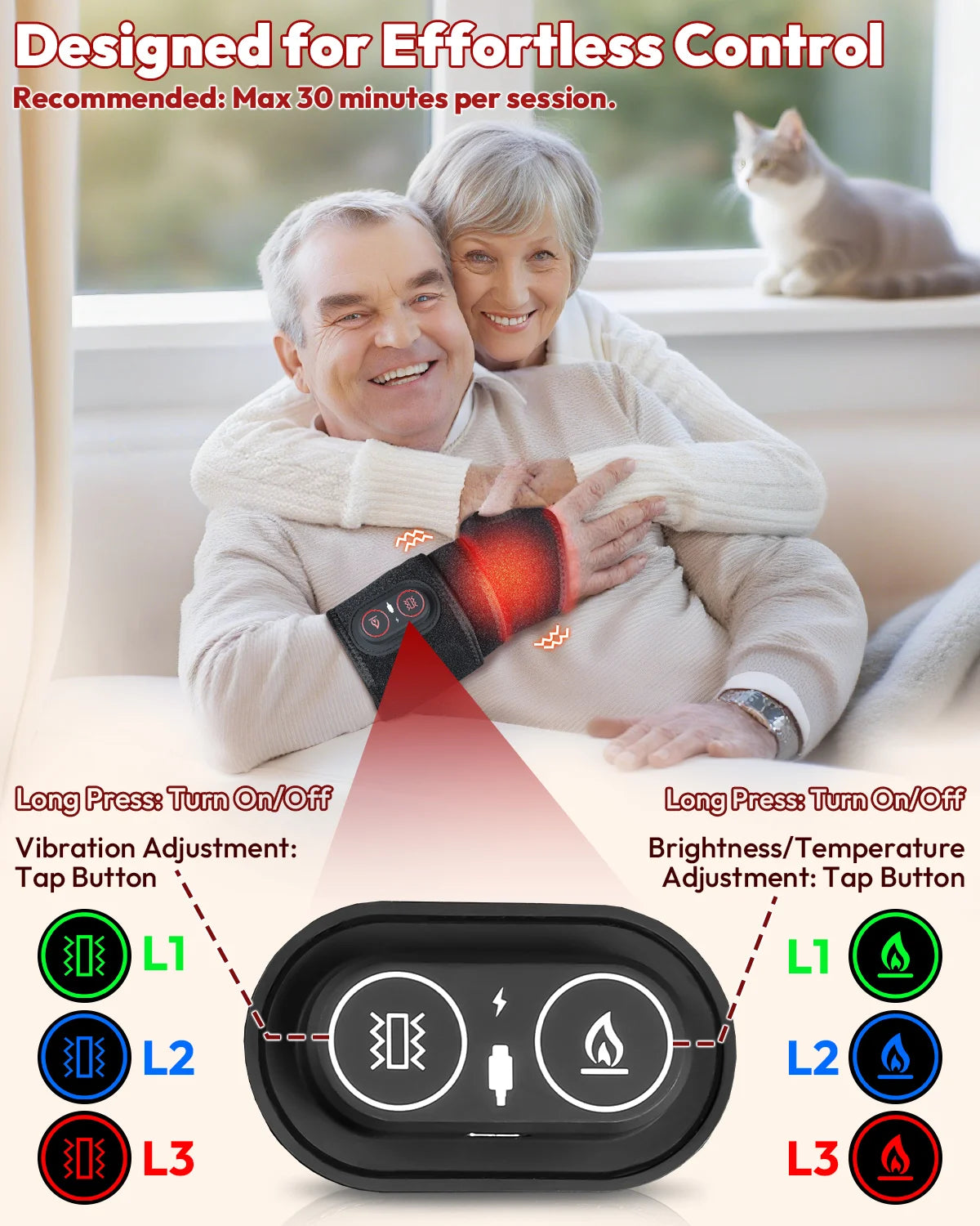 Cordless Red Light Therapy Wrap With Heat & Vibration For Pain Relief - 36 LEDs