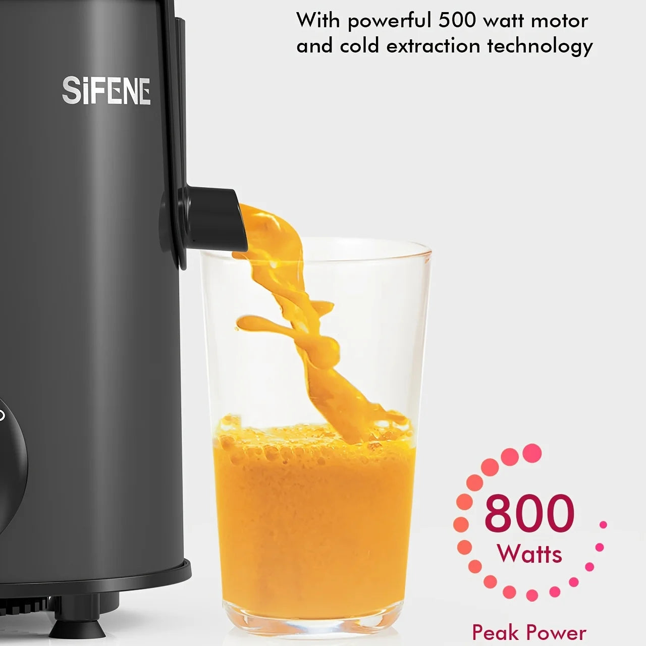 SiFENE Easy-Clean Juicer 800W, 3-Inch Wide Feed, BPA-Free Stainless Steel, Dishwasher Safe