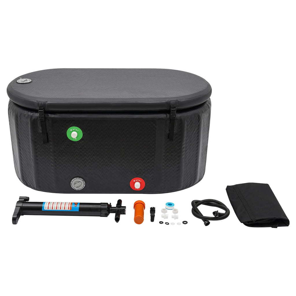 275L/370L Inflatable Cold Plunge Tub - Black Freestanding Ice Bath for Athletes with Adjustable Temp