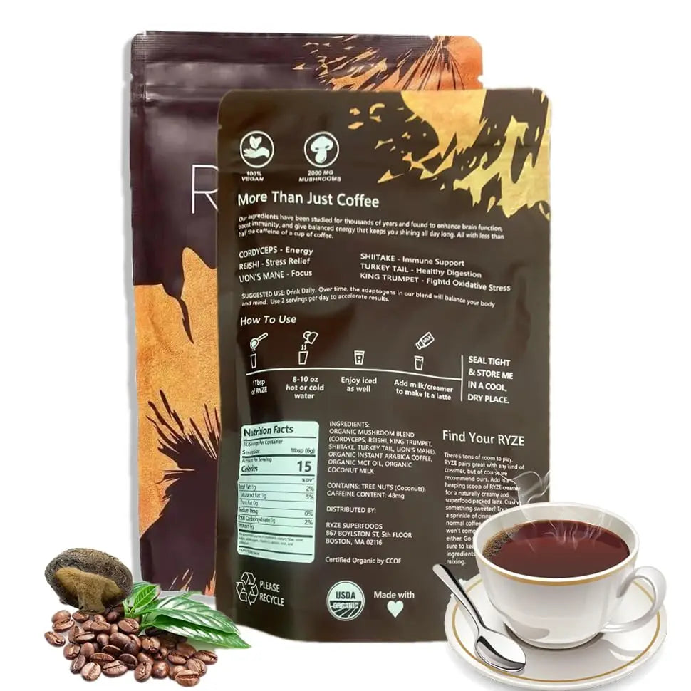Organic Mushroom Coffee Blend with Lion's Mane, Reishi & Cordyceps for Memory & Energy Boost