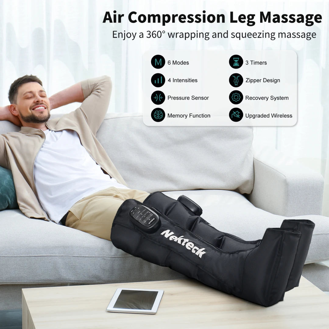 Portable Air Compression Leg Massager - 6 Modes, 4 Intensities, 90 Min Battery Life