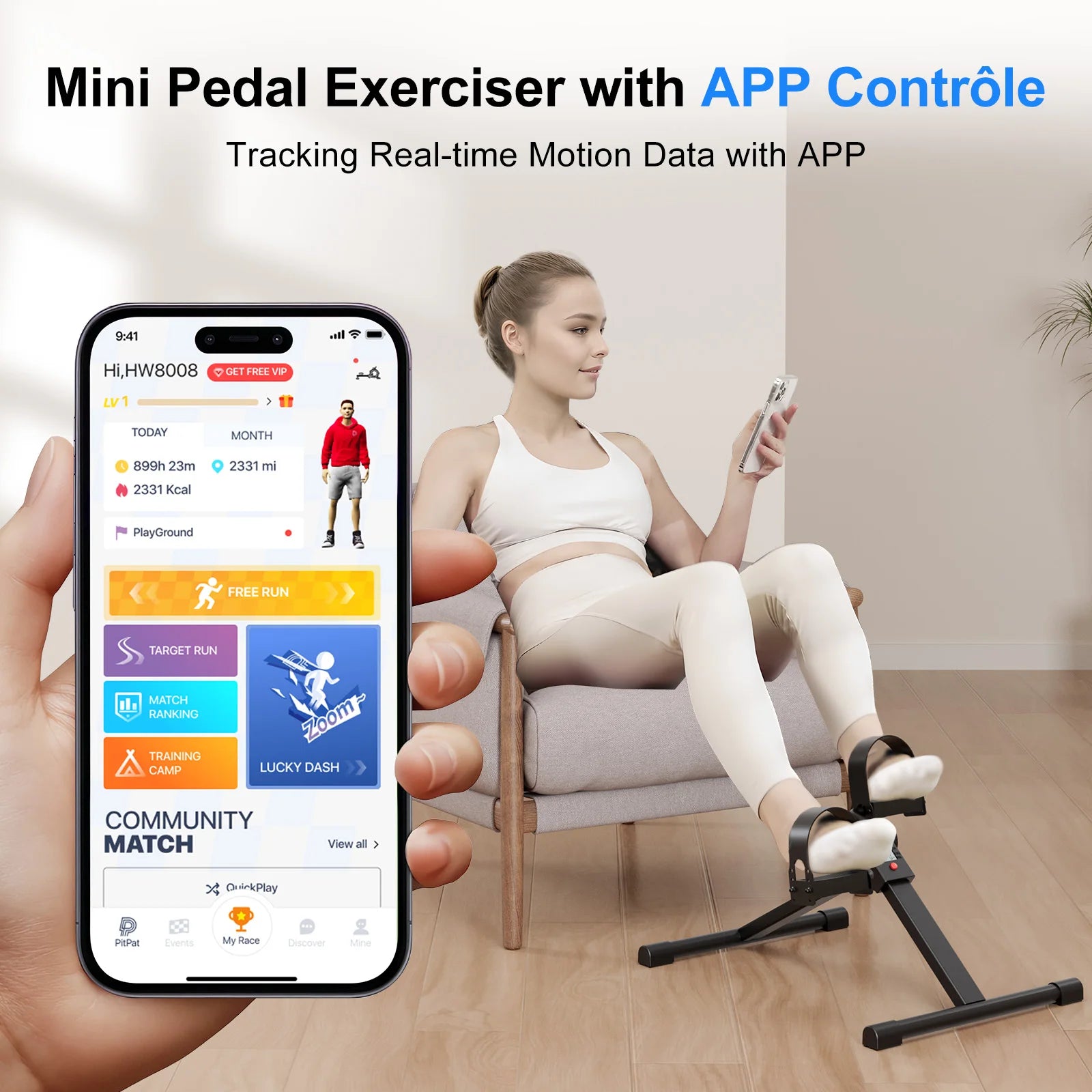 Foldable Under Desk Mini Exercise Bike with Bluetooth and Electronic Display for Home Workouts