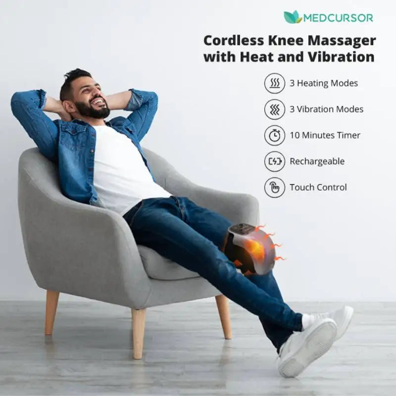 Cordless Heated Knee Massager with 3 Heat Levels & Vibration Settings for Pain Relief