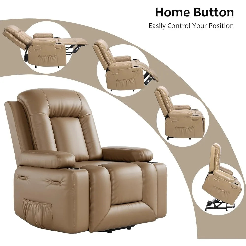 Power Lift Recliner Chair with 8-Point Massage, Heat Function, and Faux Leather Design