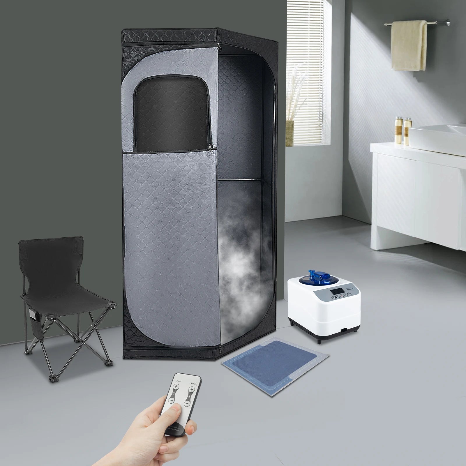 Portable Indoor Steam Sauna for Home Use - 1350W Steamer with Foldable Chair & Remote Control