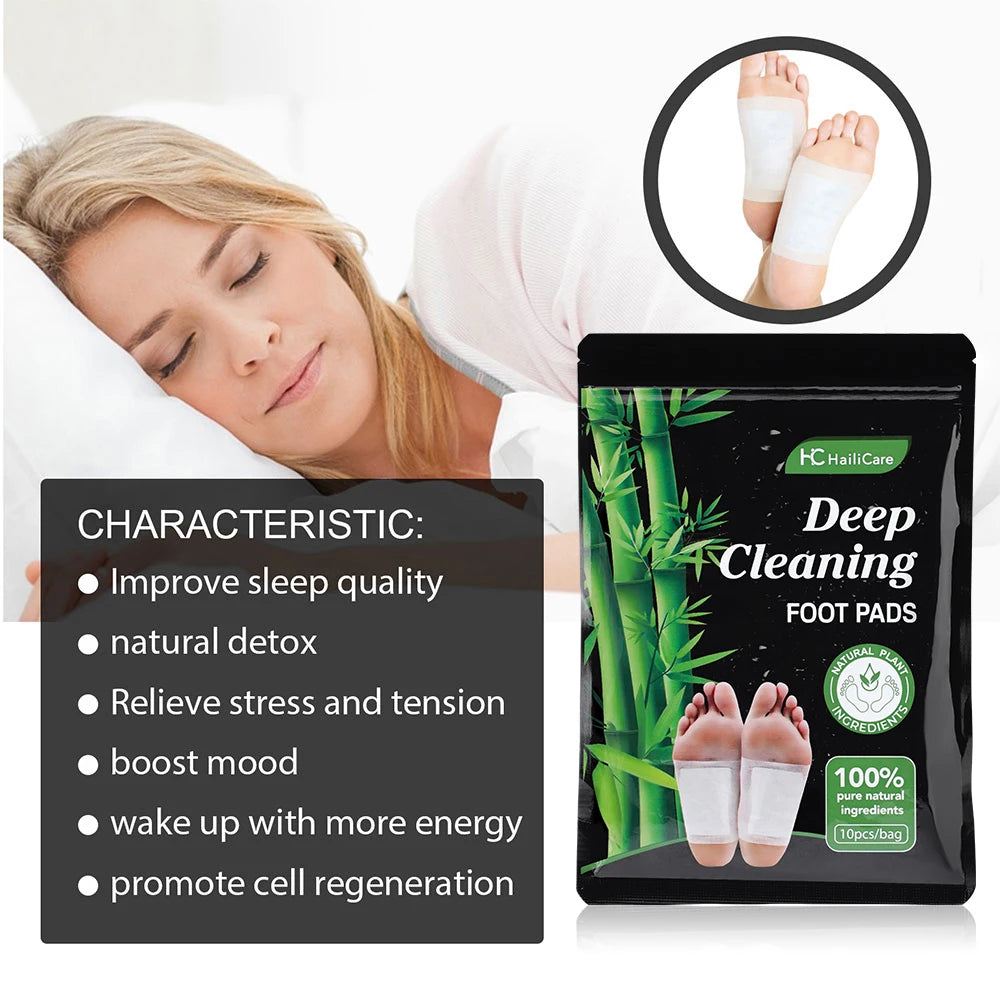 Natural Detox Foot Patches - 10 Pcs Bamboo Charcoal Herbal Stickers for Stress Relief & Better Sleep