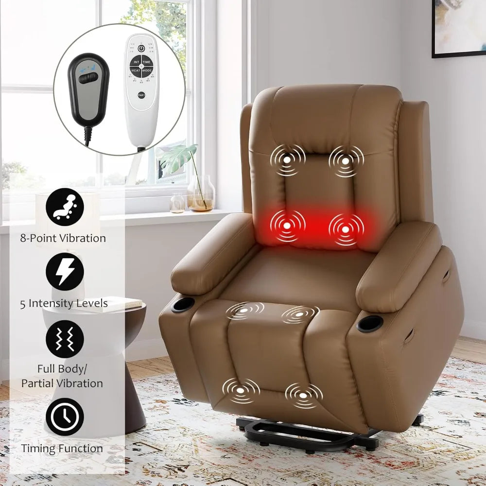 Power Lift Recliner Chair with 8-Point Massage, Heat Function, and Faux Leather Design