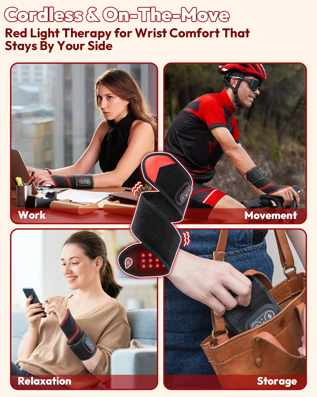 Cordless Red Light Therapy Wrap With Heat & Vibration For Pain Relief - 36 LEDs