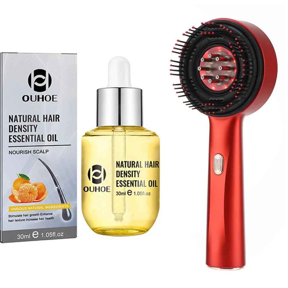 Electric Massage Comb With Vibration & Red Light for Hair Growth - Scalp Brush & Oil Applicator