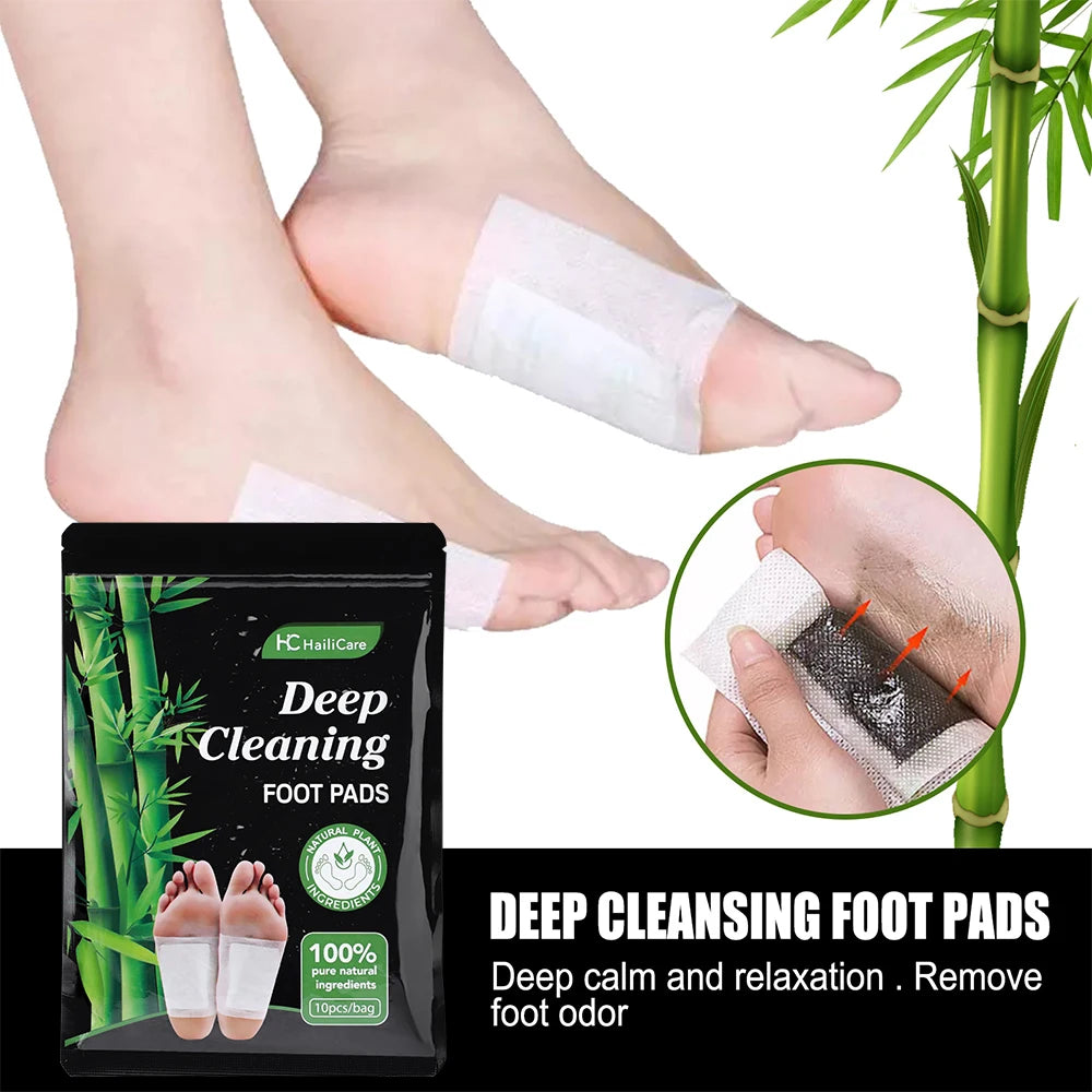 Natural Detox Foot Patches - 10 Pcs Bamboo Charcoal Herbal Stickers for Stress Relief & Better Sleep