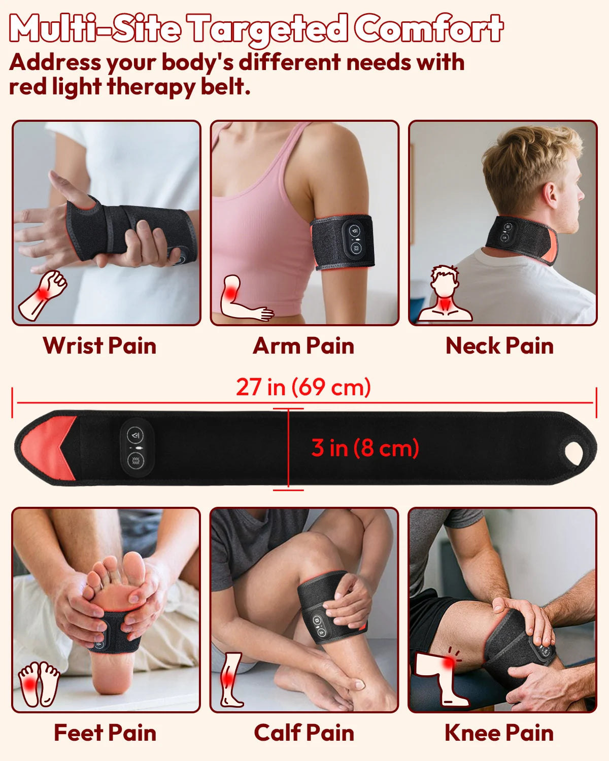 Cordless Red Light Therapy Wrap With Heat & Vibration For Pain Relief - 36 LEDs
