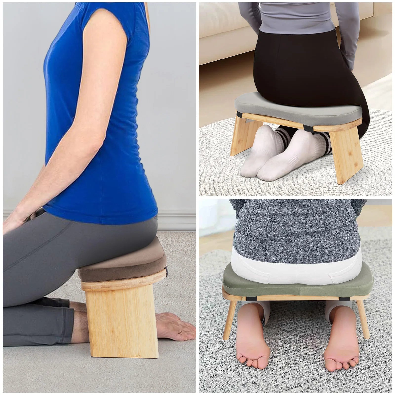 Foldable Ergonomic Modern Meditation Bench with Carrying Bag - Bamboo Yoga & Prayer Stool