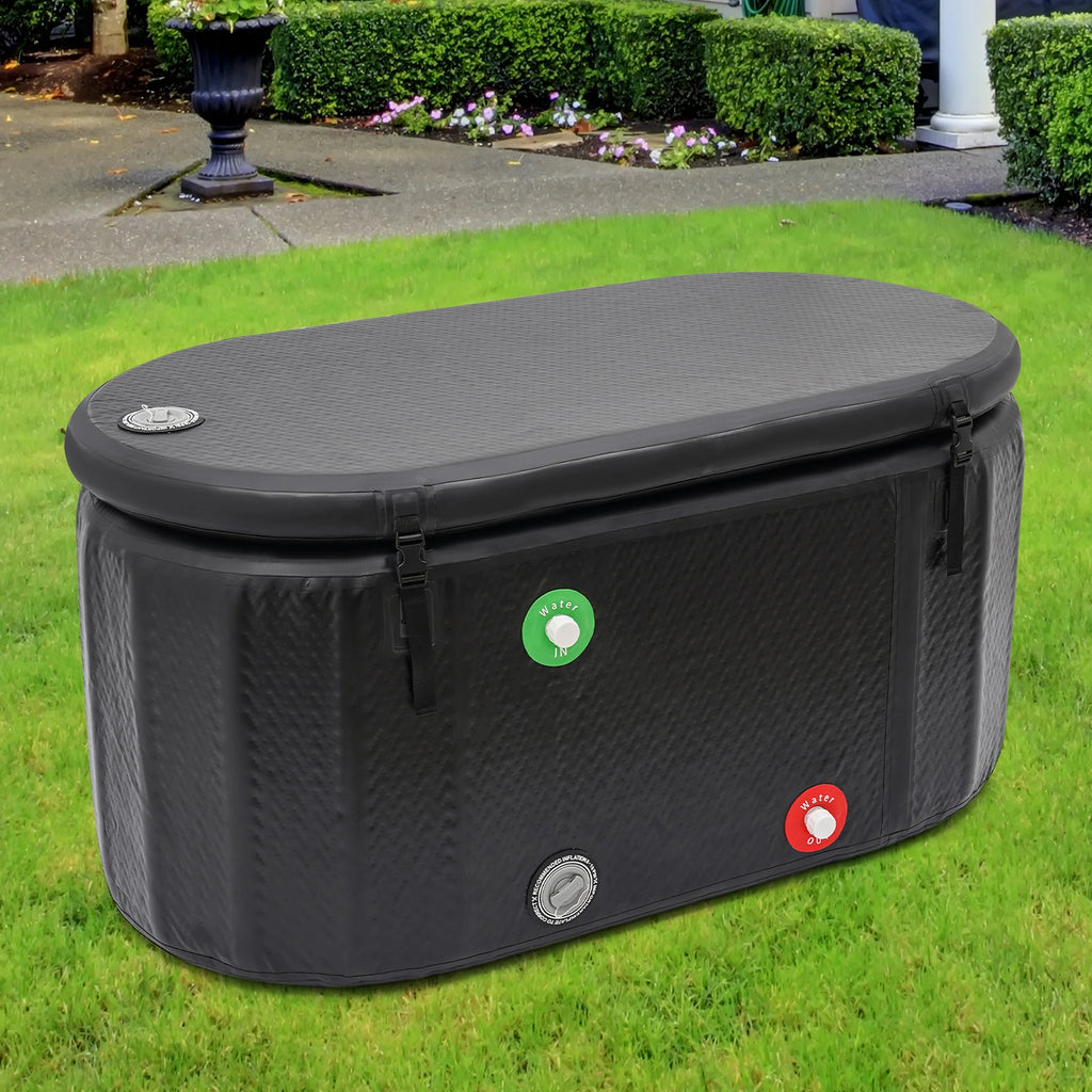 275L/370L Inflatable Cold Plunge Tub - Black Freestanding Ice Bath for Athletes with Adjustable Temp