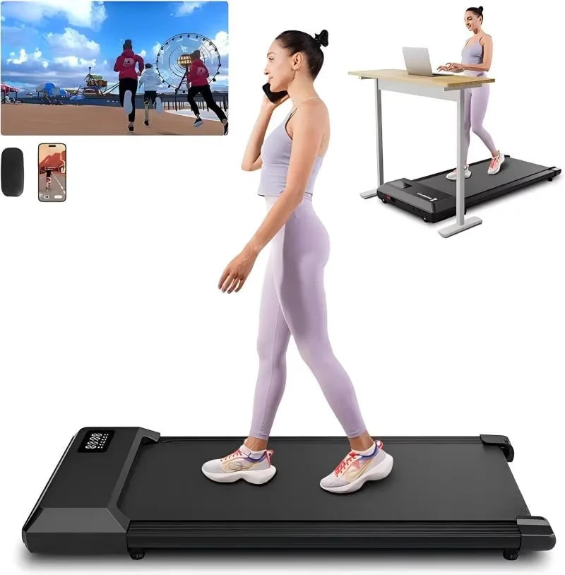 Compact 2.5 HP Under Desk Treadmill for Home & Office - 300lbs Capacity, Smart Connectivity