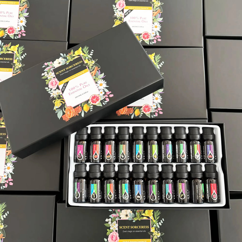 20-Piece Essential Oil Set - Lavender, Eucalyptus, Sweet Orange & Lemon for Aromatherapy & Massage