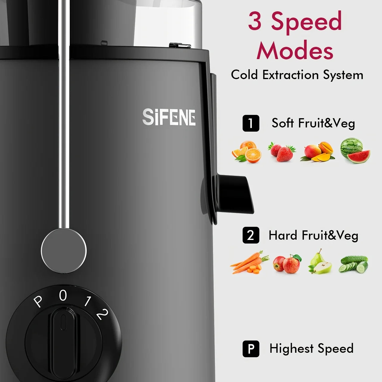 SiFENE Easy-Clean Juicer 800W, 3-Inch Wide Feed, BPA-Free Stainless Steel, Dishwasher Safe