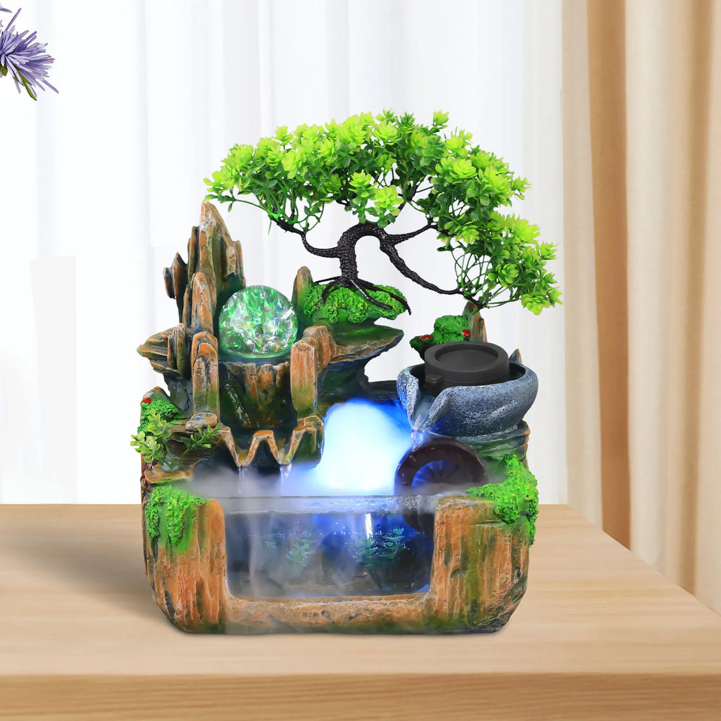 9.84In Tranquil Meditation Water Fountain With Mist Atomizer, illustrating the relaxing mist of this meditation water feature.