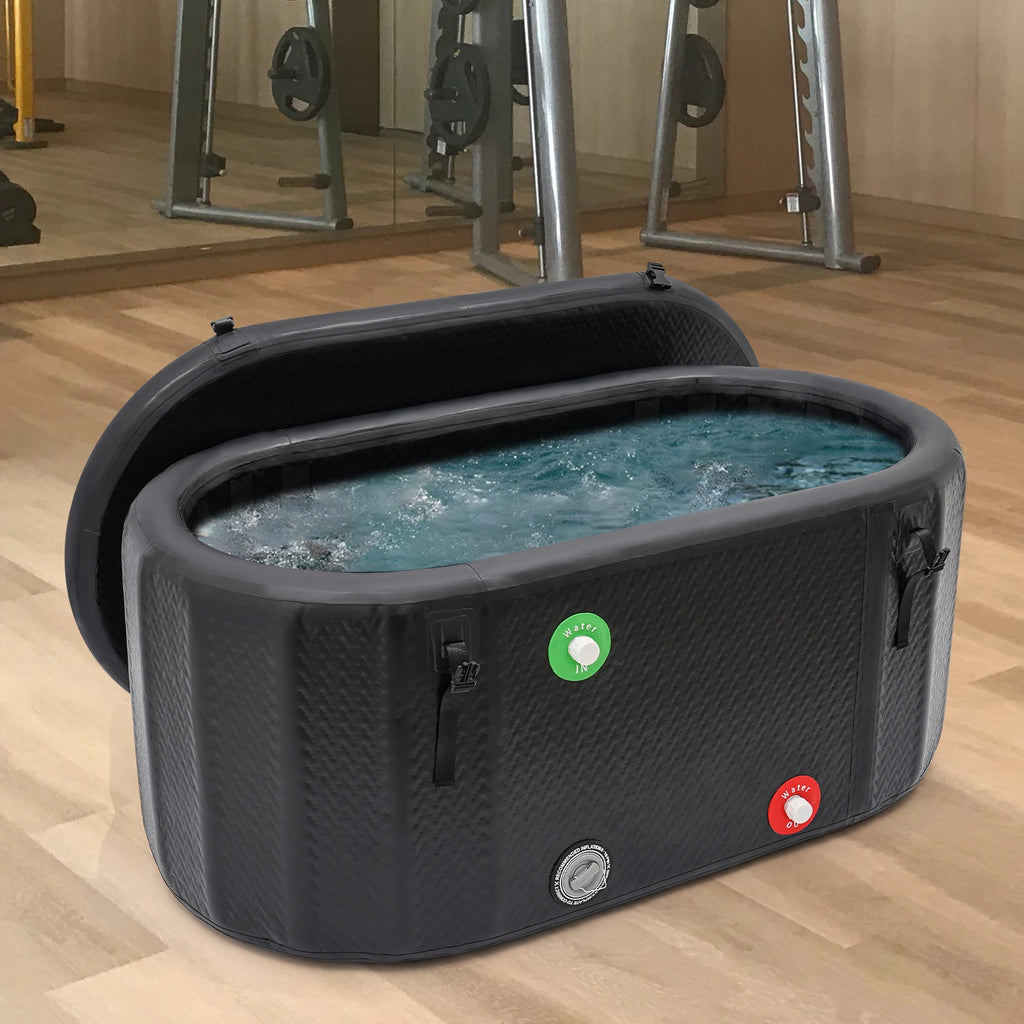 275L/370L Inflatable Cold Plunge Tub - Black Freestanding Ice Bath for Athletes with Adjustable Temp