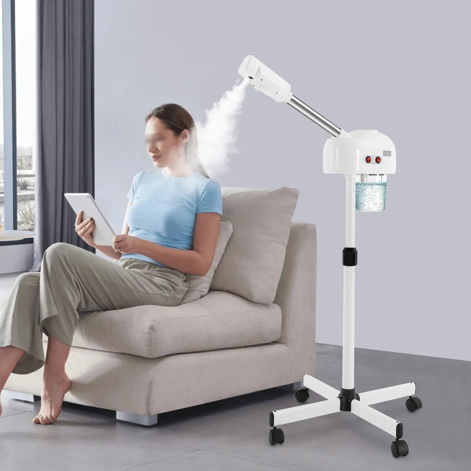 Ozone-Infused Facial Steamer with 360° Adjustable Height & Large Capacity Water Tank